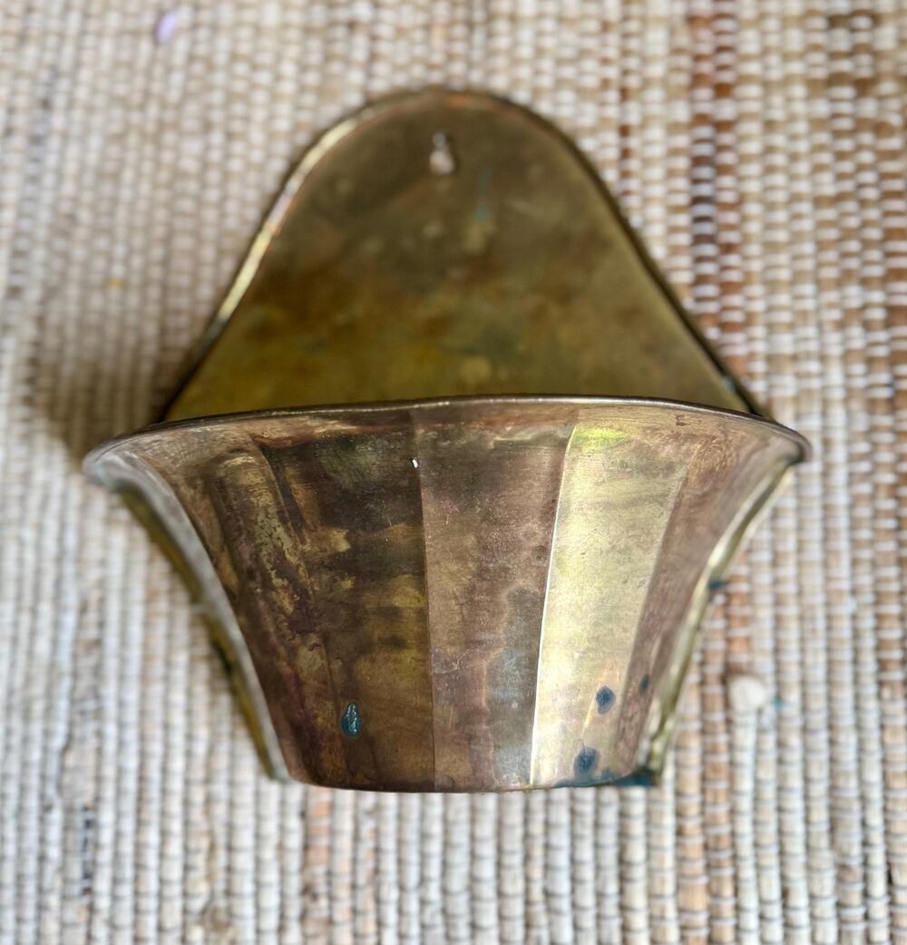 Vintage Hammered Brass Wall Pocket Planter | 1970s 1980s Fluted Hanging Vase